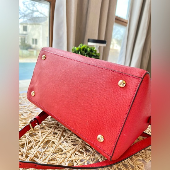 Michael Kors Saffiano Leather Satchel with Crossbody Strap in Orange Red - Picture 7 of 14